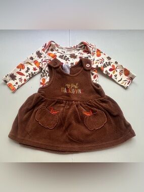 Baby Starters Brown Pumpkin Fleece Dress with Cream Fall Print Bodysuit
